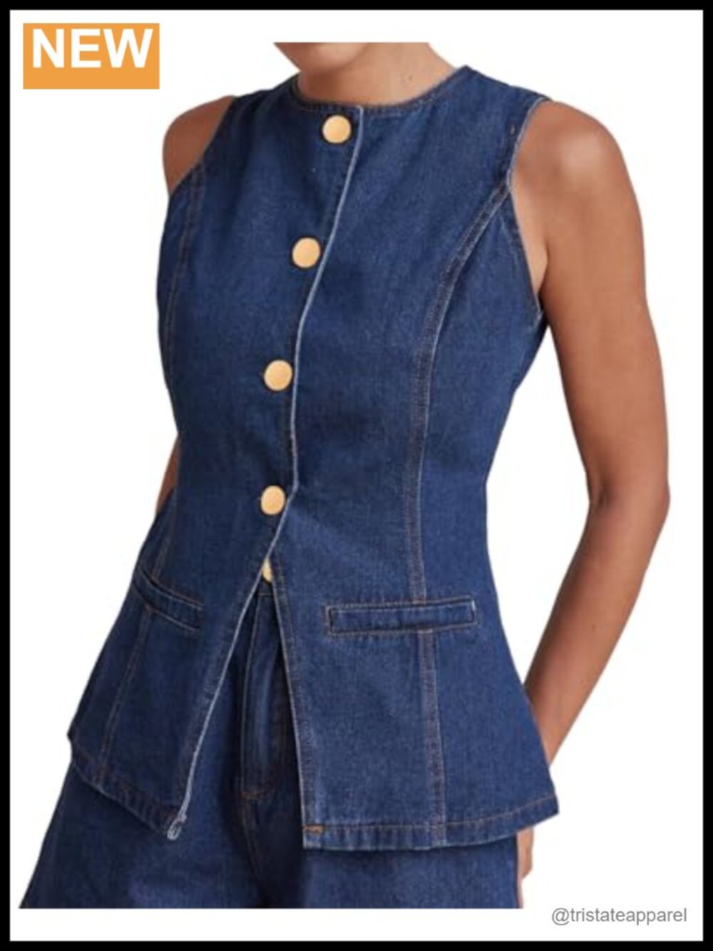 Womens Denim Vest Button Down Sleeveless Slim Fit Jean Waistcoat